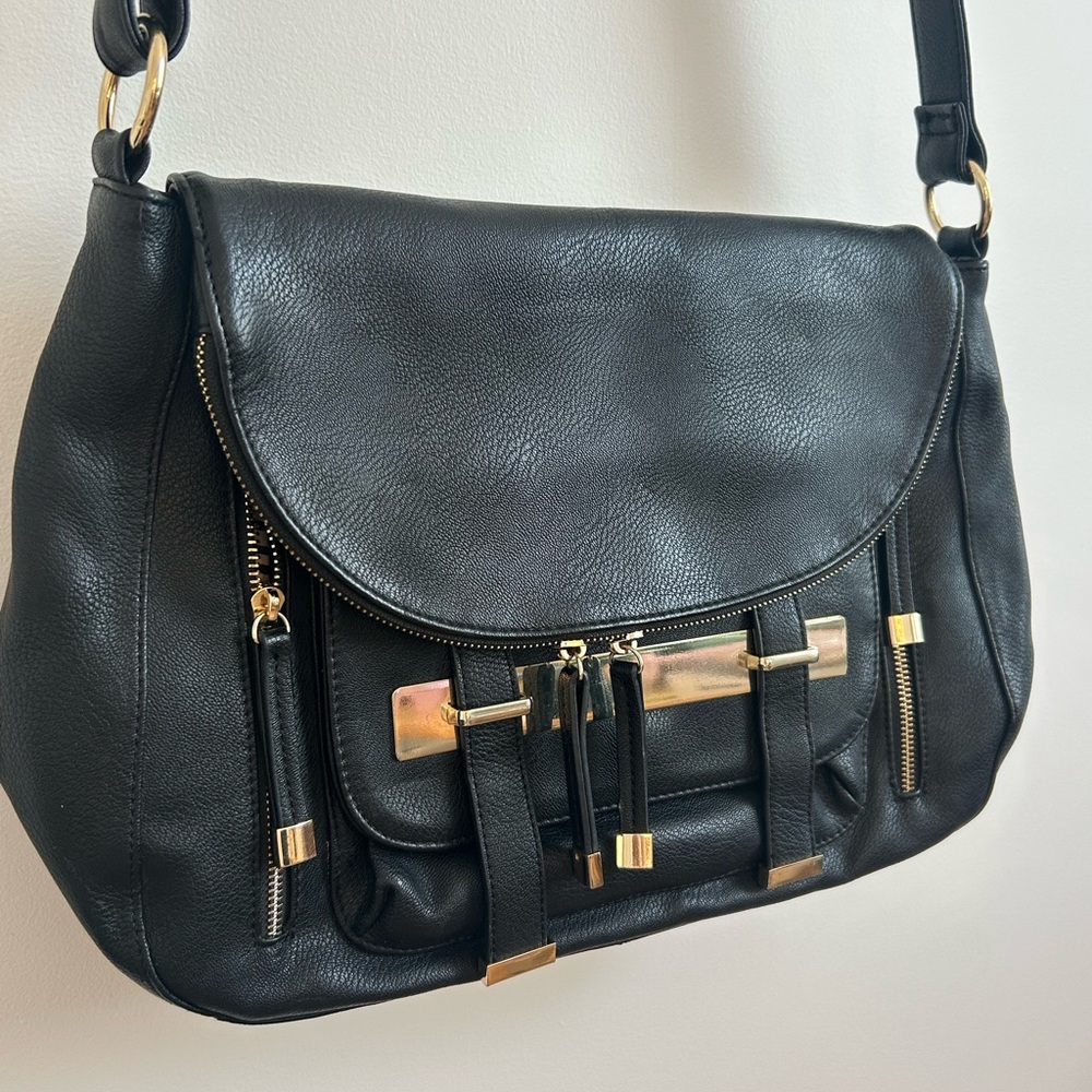 Call It Spring Black Shoulder Bag with Gold Hardware